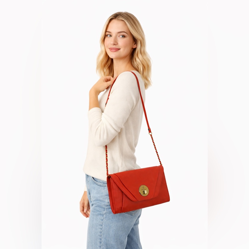 Elliott Lucca Cordoba Orange Leather Shoulder/Clutch with Gold-Toned Closure
